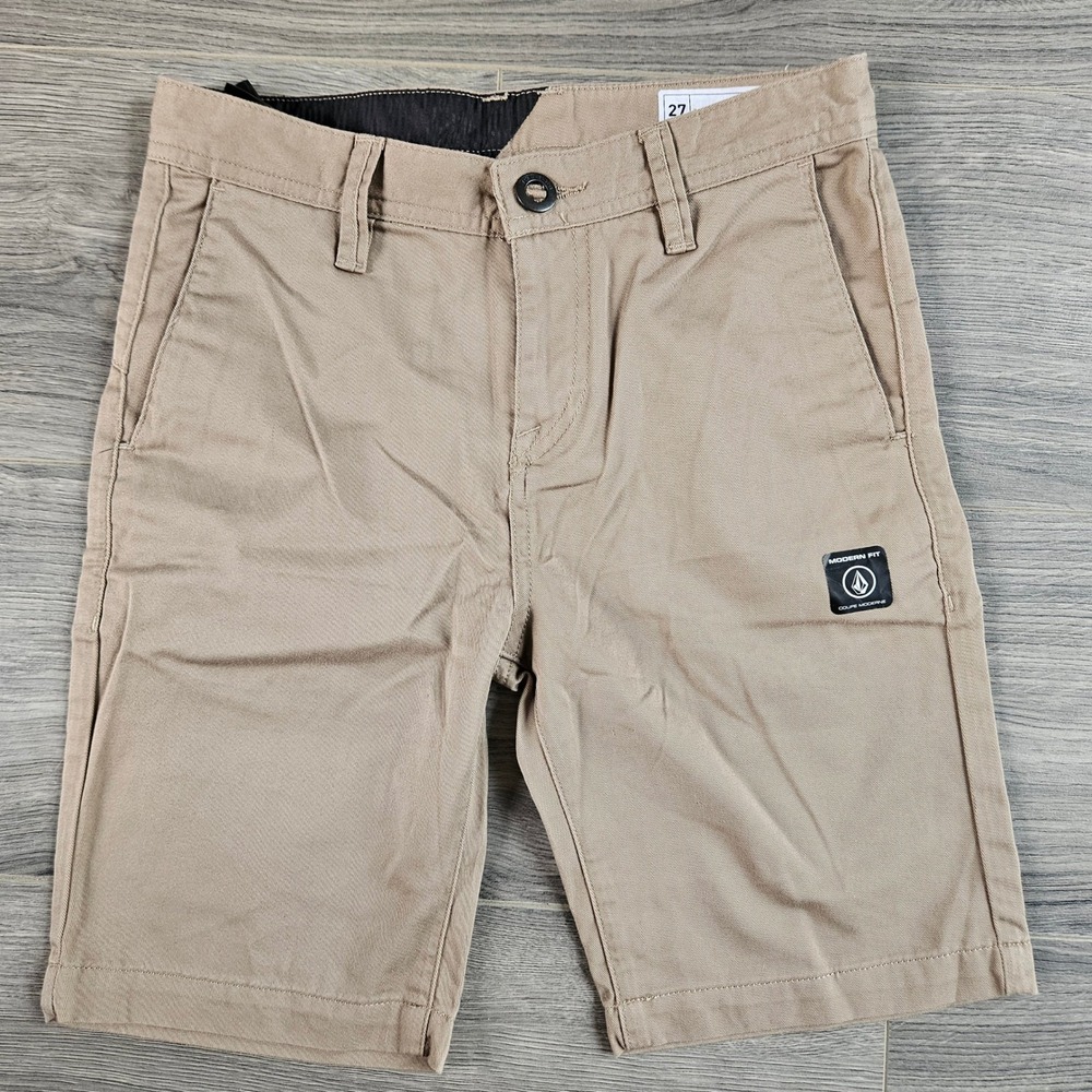 Volcom Kids Big Boys Frckn Drifter 18 Modern Fit Chino Shorts Size 27 Khaki